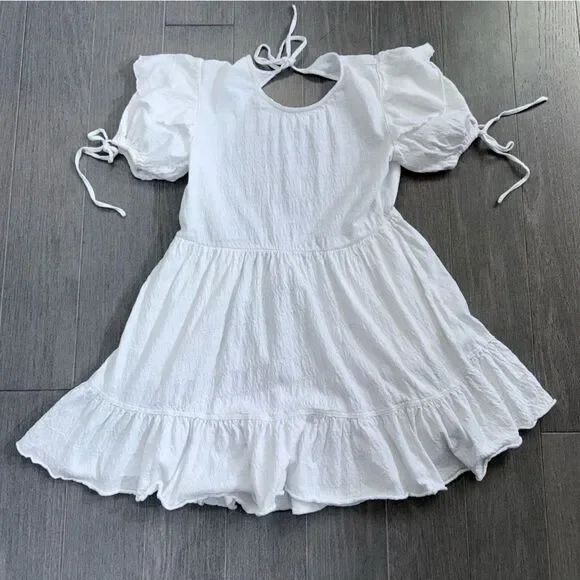 FREE PEOPLE Beach Iris Mini Dress White Open Back Ruffle Boho XS Summer Babydoll - Picture 6 of 16